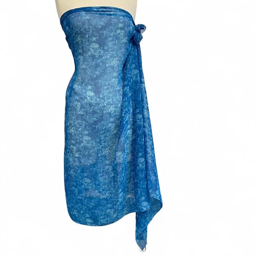 White Stag Blue Tie-Dye Beaded Sarong Maxi Skirt Scarf Cover Up